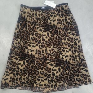 Charter Club Silk Chiffon Midi Skirt 8 Brown Black Animal Print A-Line NWT